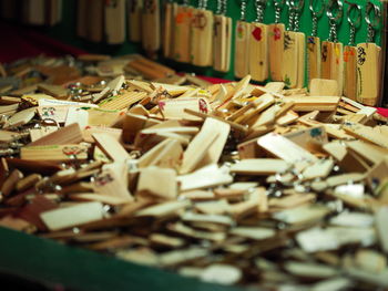 High angle view of firewood on table