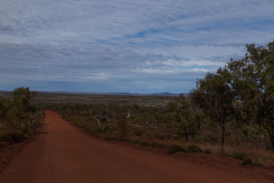 Dirt road passing through field