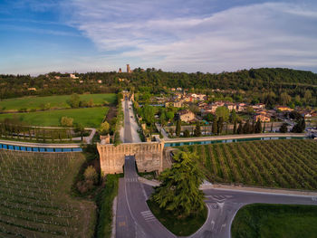 High angle view of bridge in city