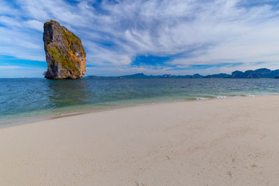 Scenic view of rocks on beach against sky