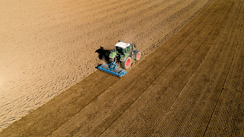 High angle view of tractor on field