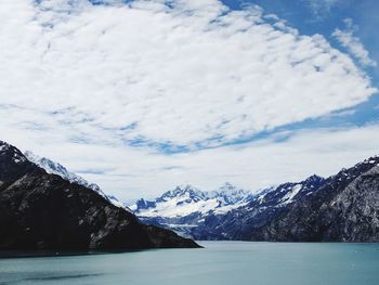 Scenic view of snowcapped mountains against sky