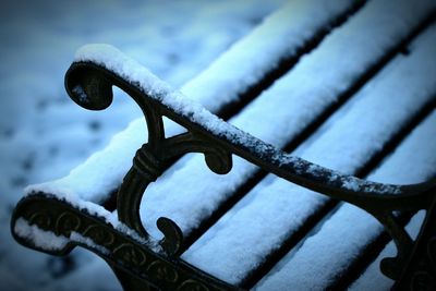 Close-up of snow on metal structure