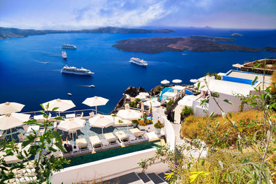 High angle view of boats in sea