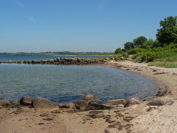 Scenic view of sea against clear sky