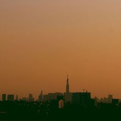 Buildings in city during sunset