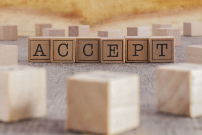 Close-up of text on table