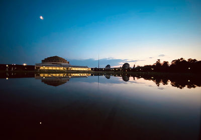 Scenic view of lake against sky at night