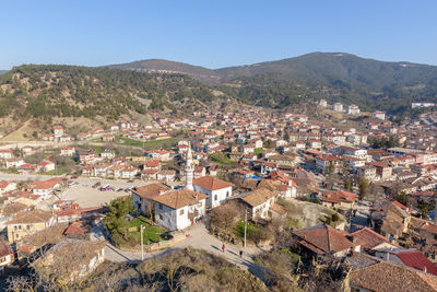 High angle view of townscape against sky