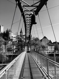 View of suspension bridge in city