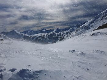 Scenic view of snow mountains against sky