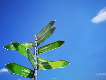 Low angle view of road sign against sky
