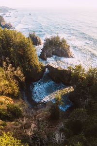 High angle view of rocks on beach