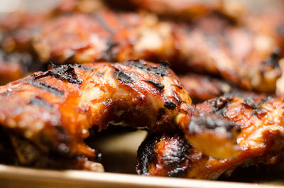 Close-up of grilled chicken meat served in plate