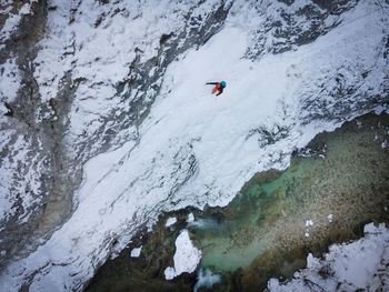 High angle view of person skiing in snow