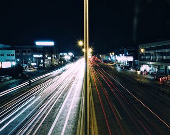 Light trails on city street at night