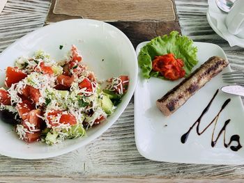 High angle view of food in plate on table