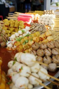 Close-up of chopped vegetables in market stall