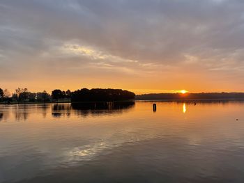 Scenic view of lake against sky during sunset