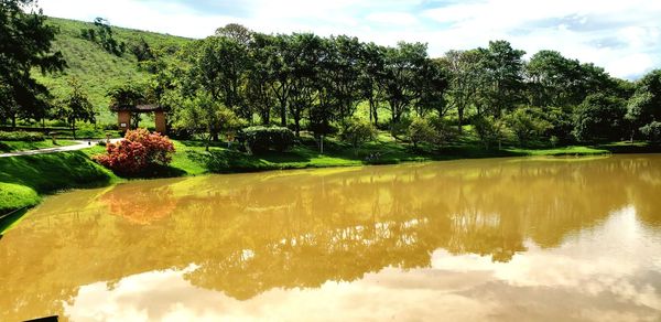 Scenic view of lake against sky