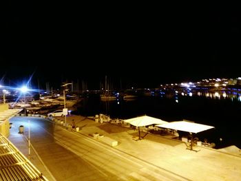 High angle view of illuminated city at night