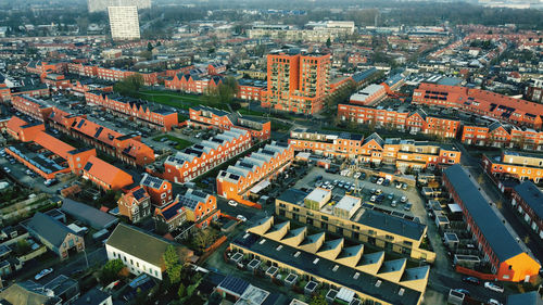 High angle view of buildings in city