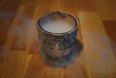 High angle view of drink on table