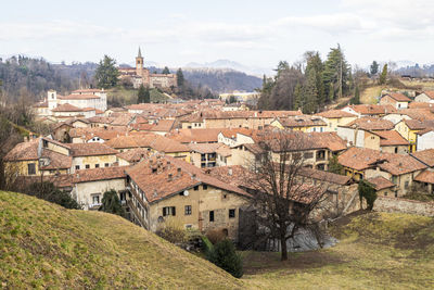 High angle view of townscape against sky