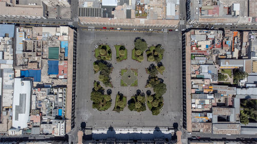 High angle view of buildings in city