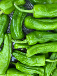 Full frame shot of green chili peppers