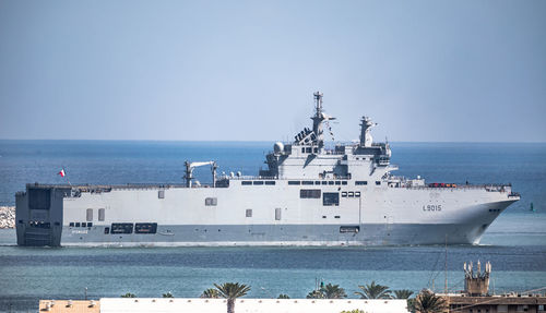 Ship in sea against sky