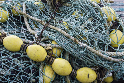 High angle view of fishing net at harbor