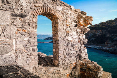 Sea seen through rock formation