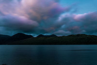 Scenic view of lake against sky at sunset