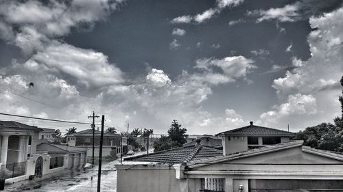 Low angle view of house against cloudy sky