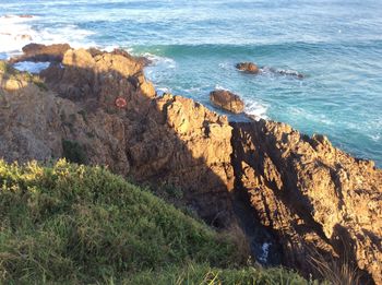 High angle view of rocks on beach