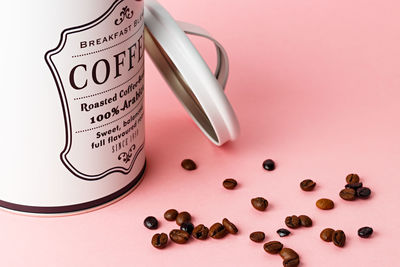 High angle view of coffee beans on table