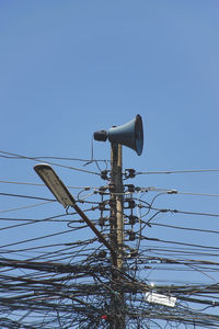 Low angle view of power lines against clear sky