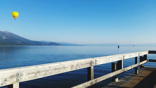 Scenic view of sea against clear blue sky