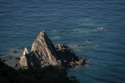 High angle view of rock formation in sea