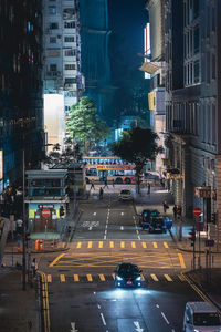 High angle view of city street at night