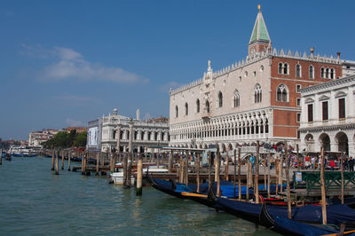 Gondola's moored outside the doge's palace, venice, italy