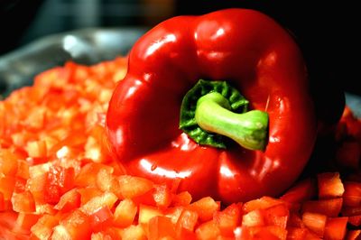 Close-up of red bell pepper in container