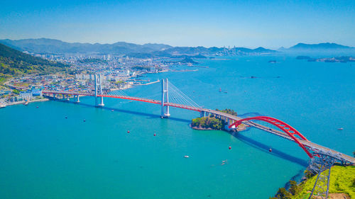 Scenic view of sea against blue sky