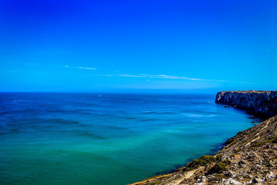 Scenic view of sea against blue sky