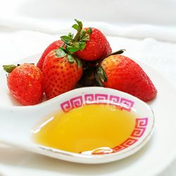 Close-up of strawberries in plate