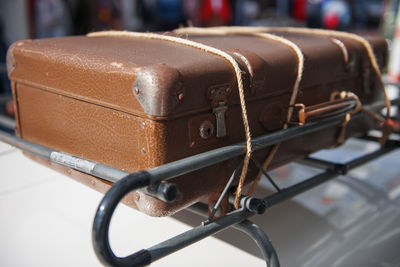 Close-up of vintage car on table