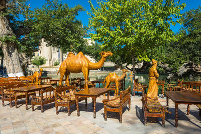 View of statues in park