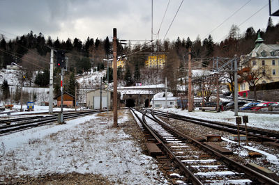 View of railway tracks in winter