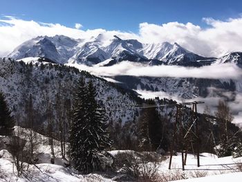 Scenic view of snowcapped mountains against sky